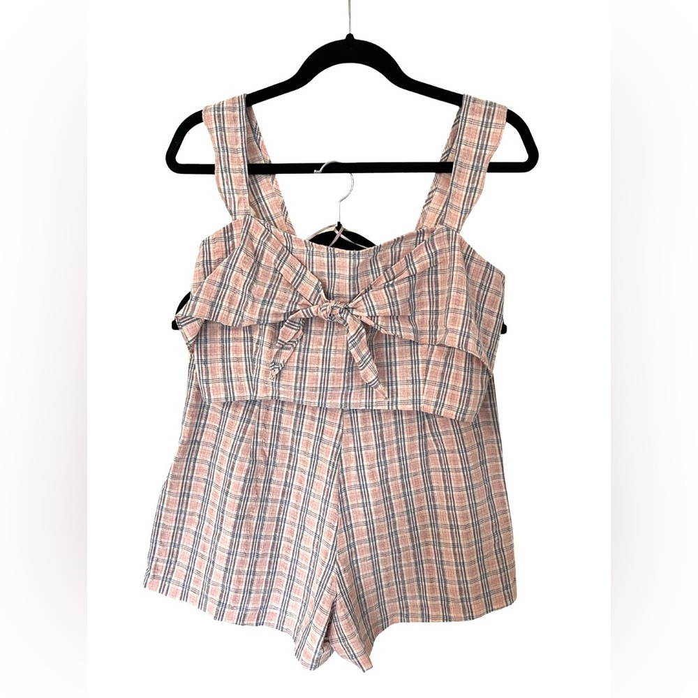 Luxe Pink & Blue Plaid Tie Front 2-Piece Set
